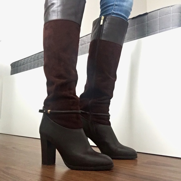 Shoes - Suede and Leather Brown Knee length Heel Boots